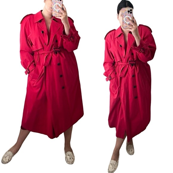 VINTAGE ESCADA Red Belted Cotton Trench Coat Sz 4 - Picture 1 of 6